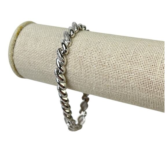 Silver Tone Bracelet PAJ BB China Textured Metal Shiny Smooth Links 8 Inch - Picture 10 of 12